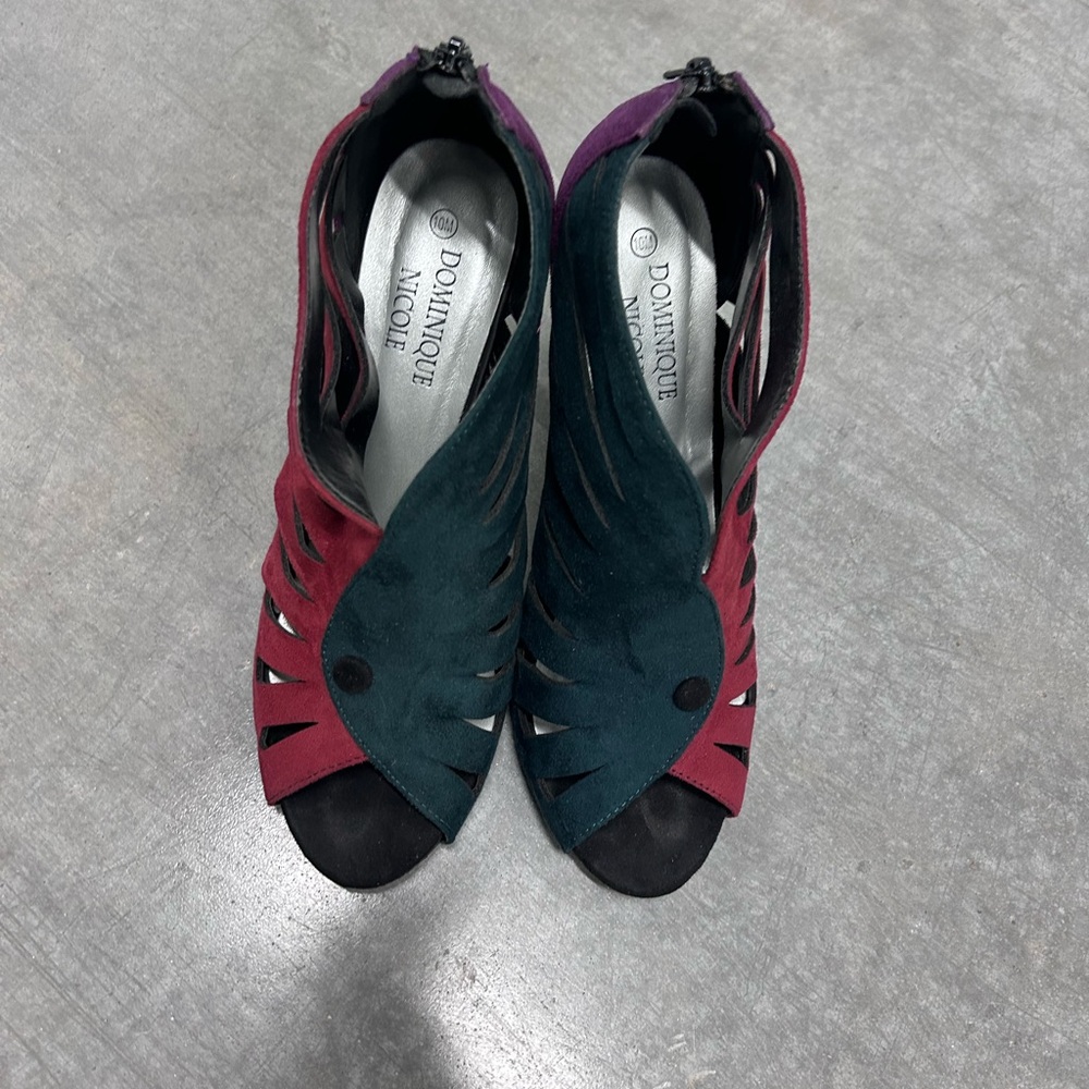 Dominique Women's Red and Green Open-Toe Heels